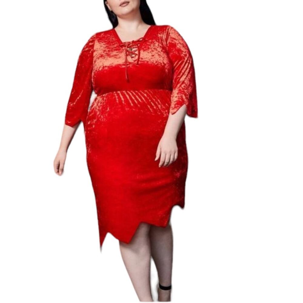 Torrid Sexy Devil Lace-Up Asymmetrical Costume Size 2X Jester Red Velvet NWT